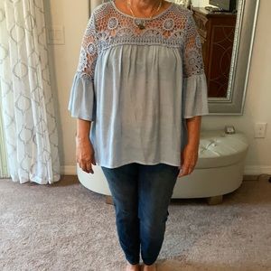 Ladies powder blue crochet embellished Size Large top